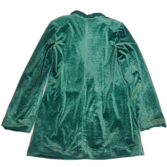 BiBi Women's Small Velvet Peak Lapel Blazer Shamrock Green Long Line Jacket - Picture 3 of 10